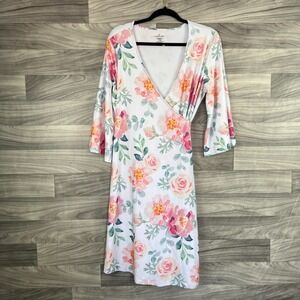 Caden Lane Maternity Robe Women's One Size White Pink Floral Hospital Nursing